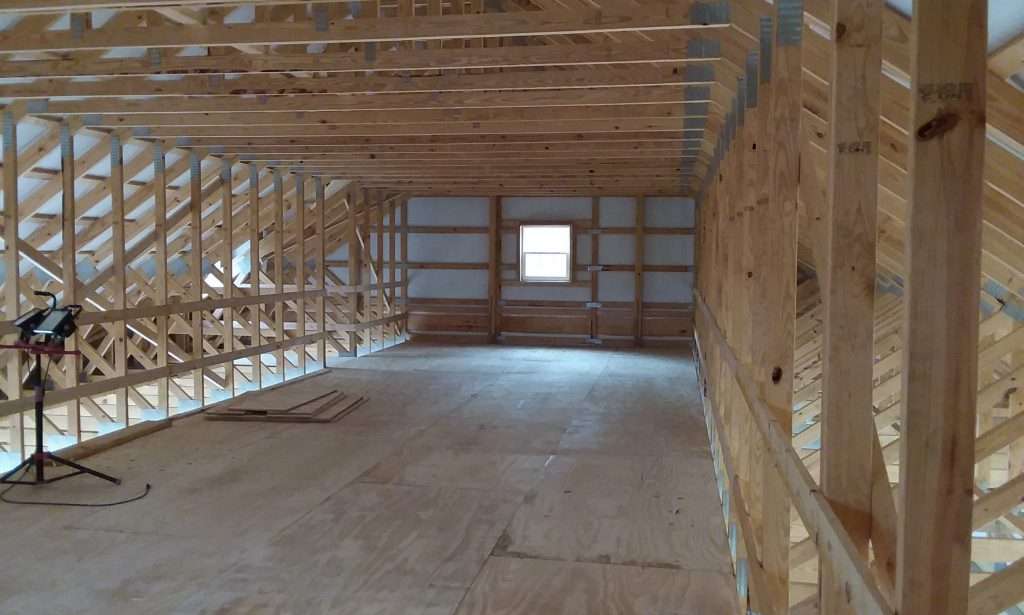 We offer custom buildings with attic trusses as shown here.